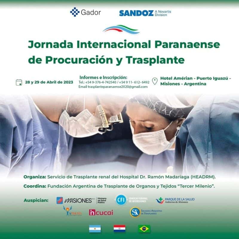 28 y 29 de abril: Jornadas Internacionales Paranaense de Procuración y Trasplante en Iguazú